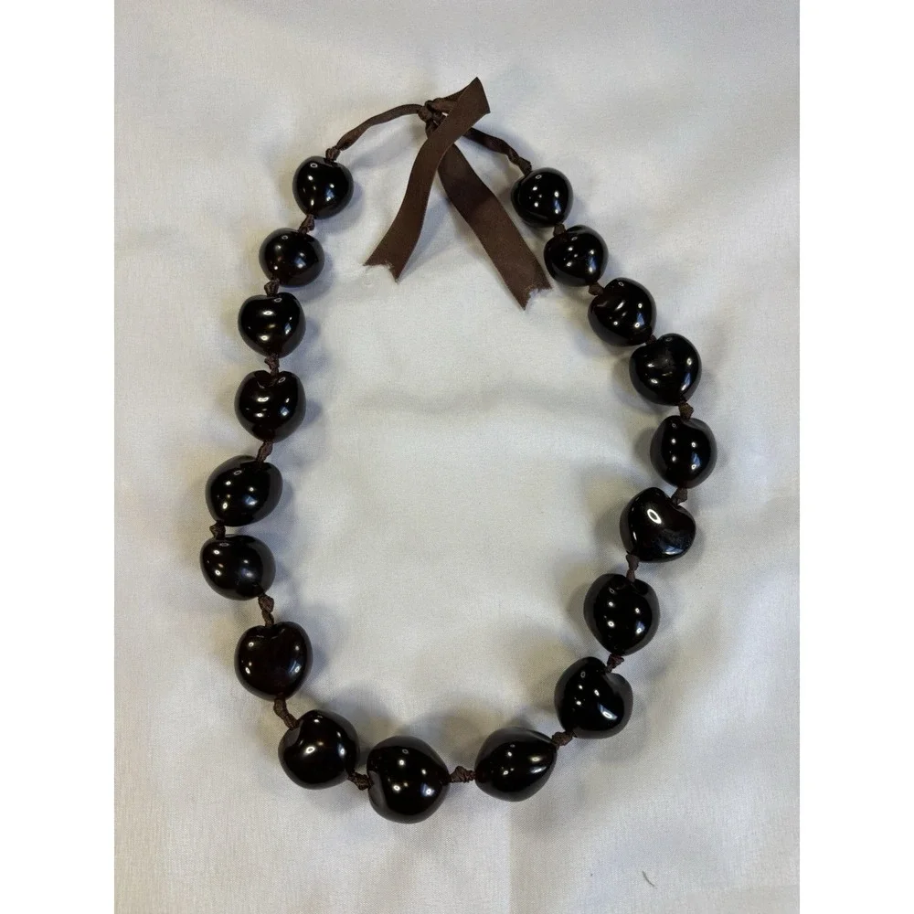 Polished Brown Kukui Nut‎ Lei Necklace Hawaiian Wedding Luau Vacation Island